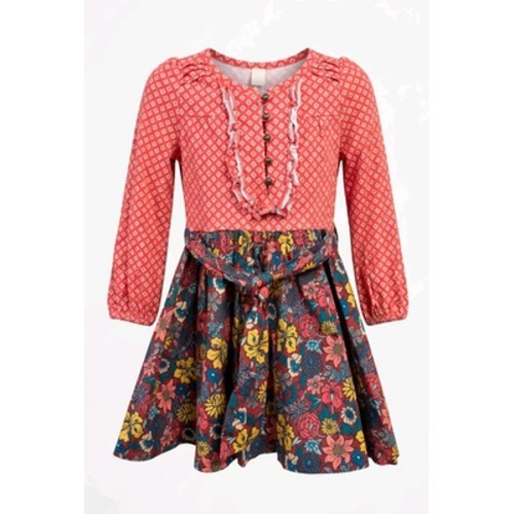 Matilda Jane Dress Girls 2T Multicolor Floral Belted Long Sleeve Knit Fall Party